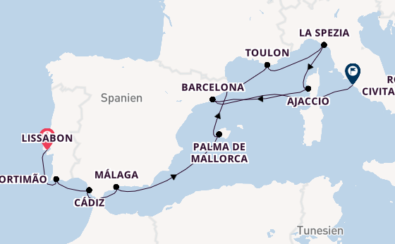 Westliches Mittelmeer ab Lissabon, Portugal auf der Sirena