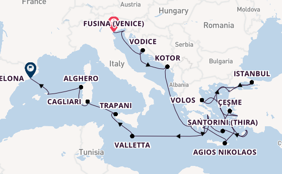 Mediterranean from Fusina (Venice) with the Seabourn Ovation 