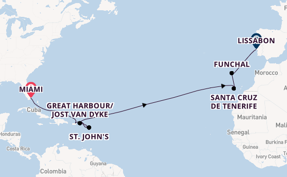 trans-Atlantisch vanaf Miami, Verenigde Staten met de Silver Dawn