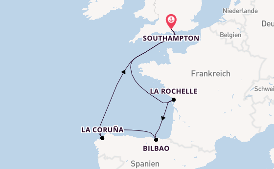 England ab Southampton, Großbritannien auf der MSC Meraviglia