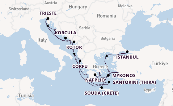 Eastern Mediterranean from Piraeus (Athens), Greece with the Nieuw Amsterdam