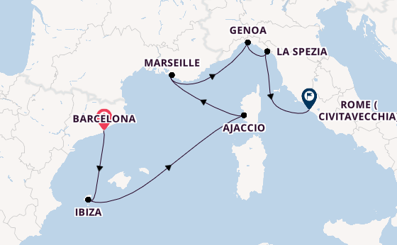 Western Mediterranean from Barcelona, Spain with the Sun Princess