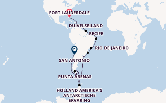 Zuid-Amerika vanaf Fort Lauderdale, Verenigde Staten met de Volendam