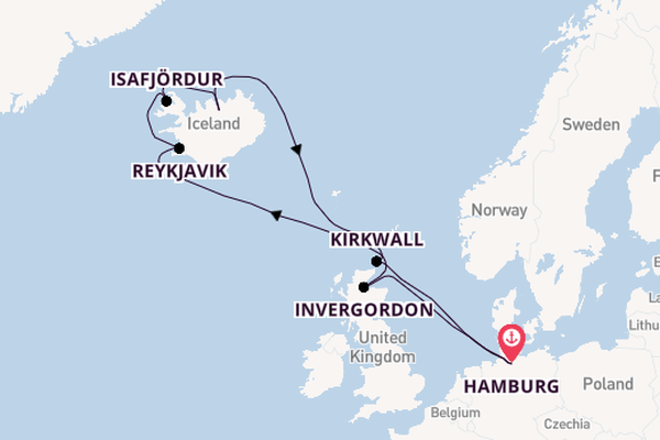 Arctic Ocean from Hamburg, Germany with the MSC Preziosa