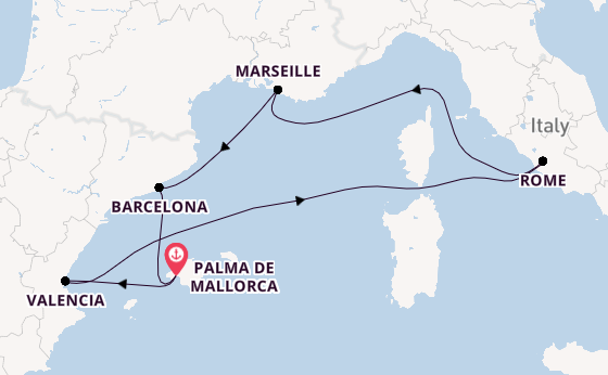 Westelijke Middellandse Zee vanaf Palma de Mallorca, Mallorca, Spanje met de Mein Schiff 4