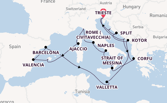Mediterranean from Trieste, Italy with the Queen Elizabeth