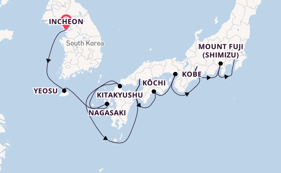 Japan from Incheon, South Korea with the Azamara Pursuit