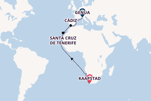 Canarische Eilanden vanaf Kaapstad, Zuid-Afrika met de Costa Toscana