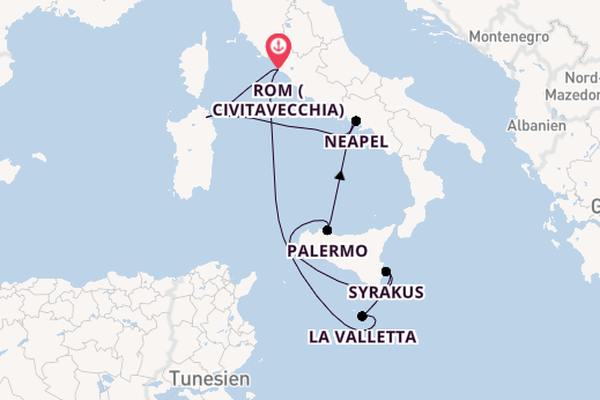 Westliches Mittelmeer ab Rom (Civitavecchia), Italien auf AIDAdiva