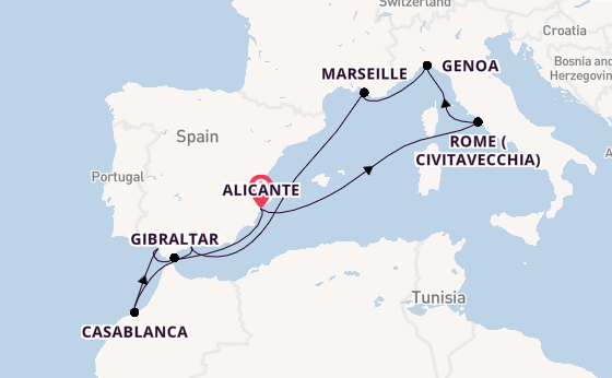 Western Mediterranean from Alicante, Spain with the MSC Sinfonia