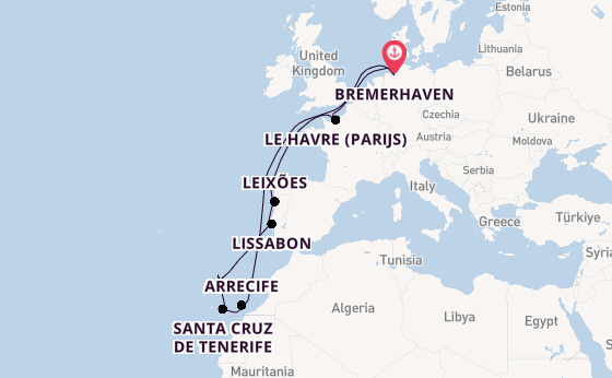 Portugal vanaf Bremerhaven, Duitsland met de Mein Schiff 2 