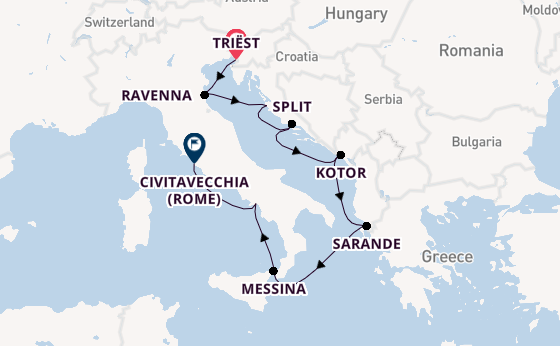 Middellandse Zee vanaf Triëst, Italië met de Sonata (Oceania)