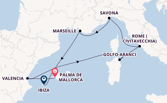 Western Mediterranean from Palma de Mallorca, Spain with the Costa Pacifica