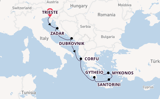 Eastern Mediterranean from Trieste, Italy with the Allura