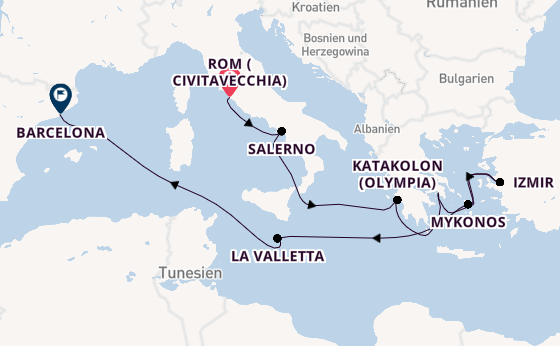 Mittelmeer ab Civitavecchia (Rom), Italien auf der Carnival Sunshine