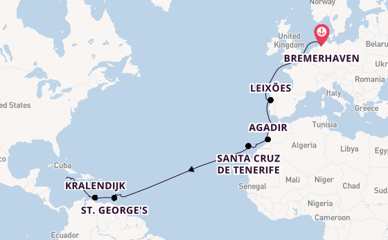Caribbean vanaf Bremerhaven, Duitsland met de Amadea