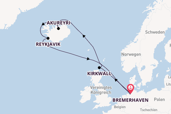 Arktis ab Bremerhaven, Deutschland auf der Mein Schiff 2