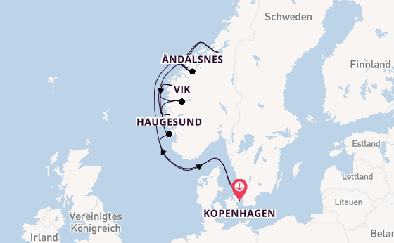 Norwegen ab Kopenhagen, Dänemark auf der Silver Dawn