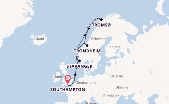 Norwegen ab Southampton, Großbritannien auf der Queen Mary 2