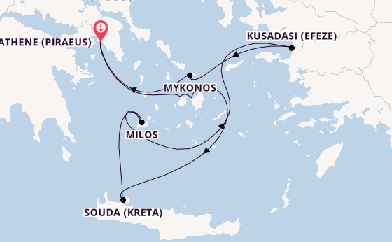 Oostelijke Middellandse Zee vanaf Athene (Piraeus), Griekenland met de Silver Ray