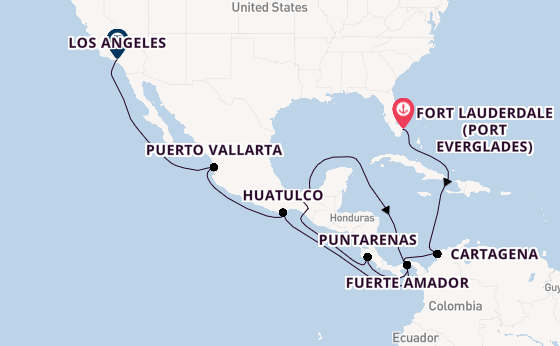 Central America from Fort Lauderdale (Port Everglades), Florida, USA with the Coral Princess