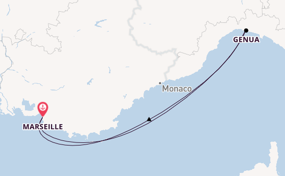 Westelijke Middellandse Zee vanaf Marseille, Frankrijk met de Costa Smeralda