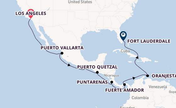 Midden-Amerika vanaf Los Angeles, Verenigde Staten met de Emerald Princess