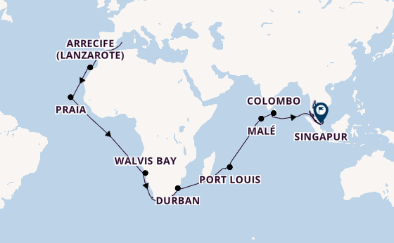 Südostasien ab Palma de Mallorca, Spanien auf der Mein Schiff 6