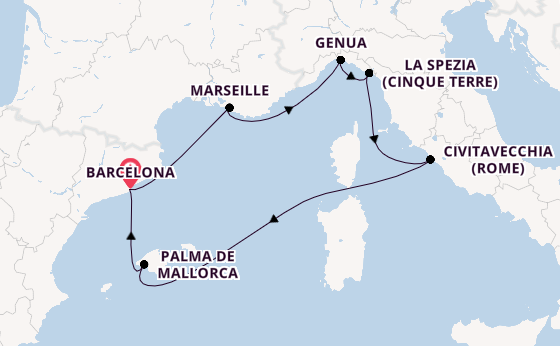 Westelijke Middellandse Zee vanaf Barcelona, Spanje met de MSC Grandiosa