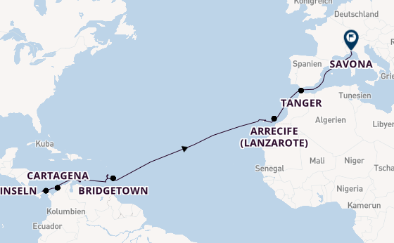 Transatlantik ab Colón, Panama auf der Artania
