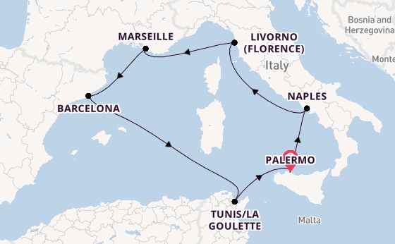 Western Mediterranean from Palermo, Sicily, Italy with the MSC Virtuosa