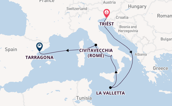 Westelijke Middellandse Zee vanaf Triëst, Italië met de Norwegian Aura