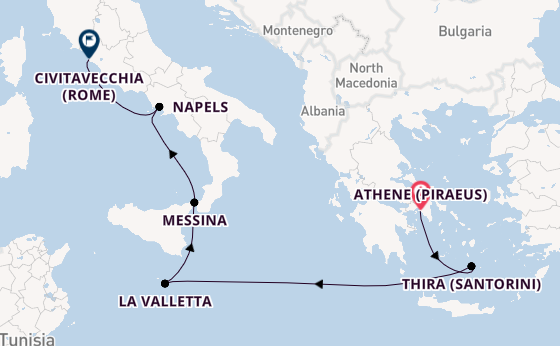 Middellandse Zee vanaf Athene (Piraeus), Griekenland met de EXPLORA II