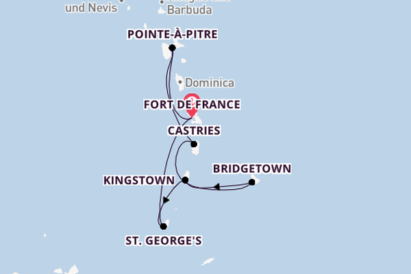 Südliche Karibik ab Fort de France, Martinique auf der MSC Meraviglia
