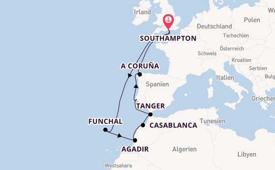 Nordafrika ab Southampton, Großbritannien auf der Aurora
