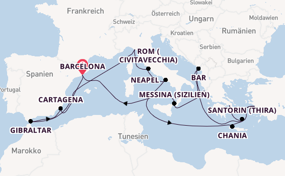 Mittelmeer ab Barcelona, Spanien auf der Sun Princess