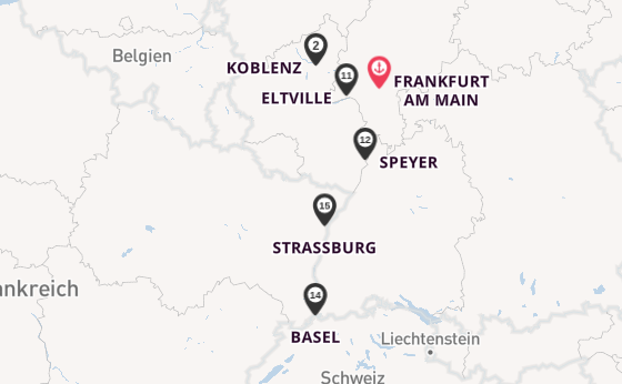 Rhein ab Frankfurt am Main, Deutschland auf der MS Lady Cristina