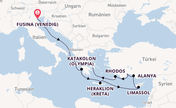 Östliches Mittelmeer ab Fusina (Venedig) auf der Azamara Journey
