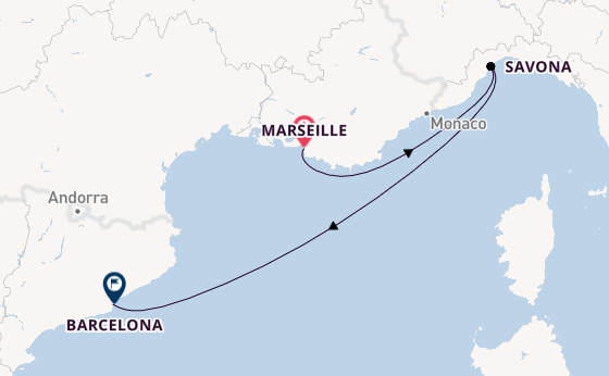 Westelijke Middellandse Zee vanaf Marseille, Frankrijk met de Costa Serena