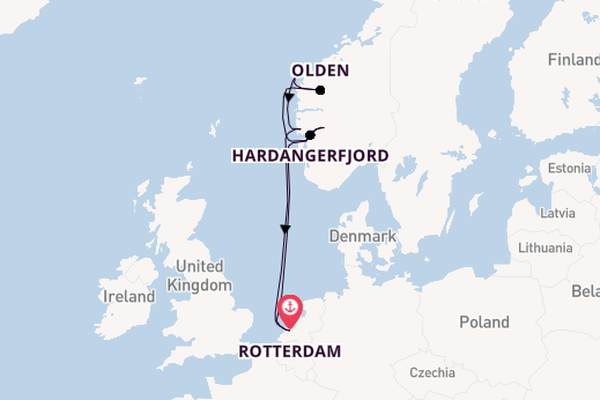 Noorwegen vanaf Rotterdam, Nederland met de Nieuw Statendam