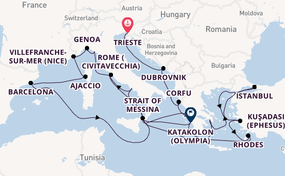 Mediterranean Sea from Trieste, Italy with the Queen Elizabeth