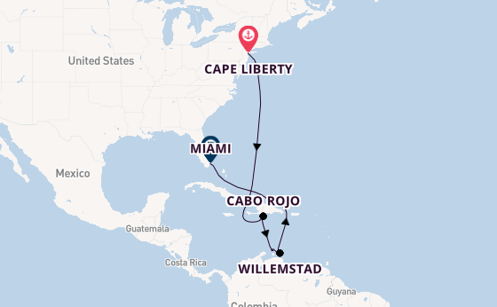 Caribbean vanaf Cape Liberty, New Jersey met de Independence of the Seas