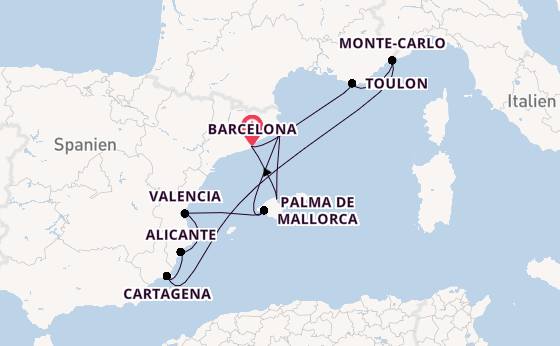 Westliches Mittelmeer ab Barcelona, Spanien auf der Silver Ray