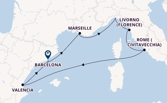 Western Mediterranean from Tarragona, Spain with the MSC Lirica