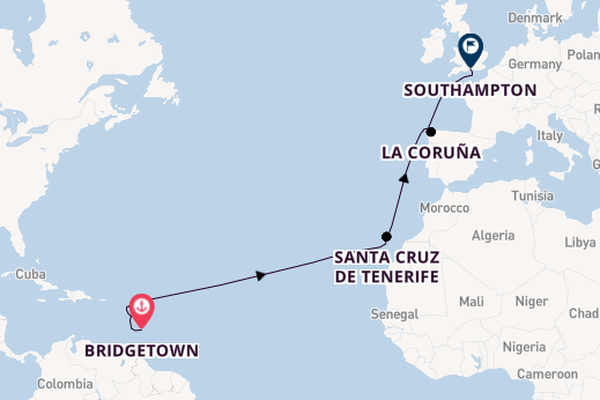 Southern Caribbean from Bridgetown, Barbados with the Iona