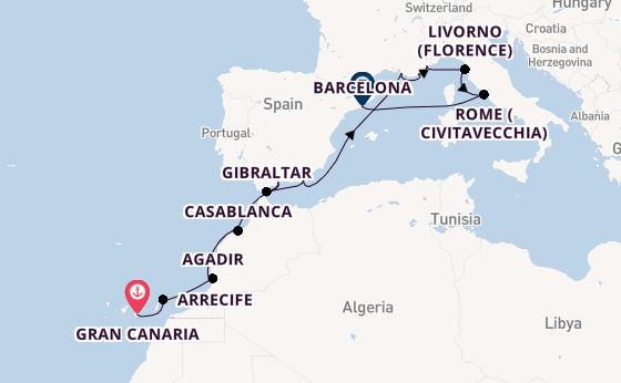Western Mediterranean from Gran Canaria, Canary Islands with the Azamara Onward