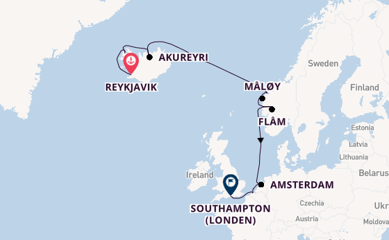 Noorwegen vanaf Reykjavik, IJsland met de Norwegian Prima