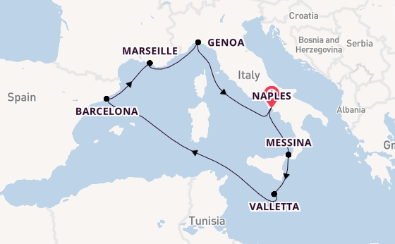 Western Mediterranean from Naples, Italy with the MSC World Asia