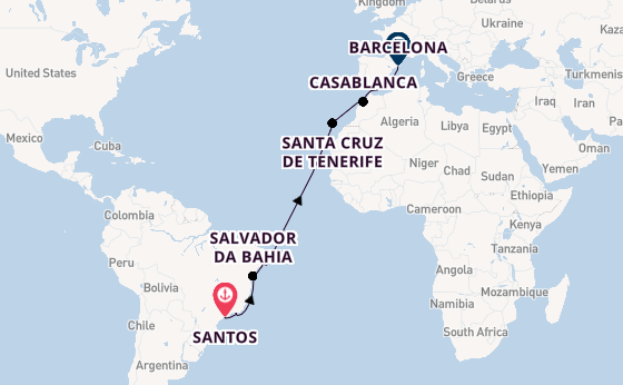 Transatlantic from Santos, Brazil with the MSC Divina