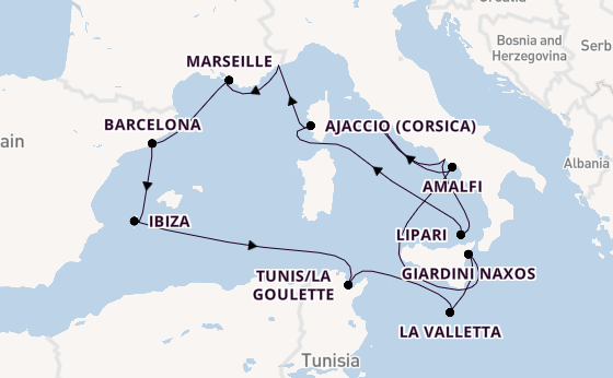 Westelijke Middellandse Zee vanaf Civitavecchia (Rome), Italië met de EXPLORA I